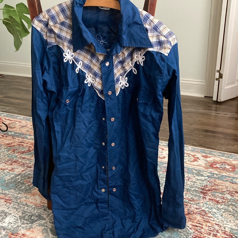 H Bar C Western Shirt Blue with Plaid Accents